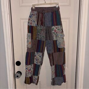 Kathmandu Mushroom Patchwork Boho Hippie Cargo Pants Gorpcore 100% Cotton